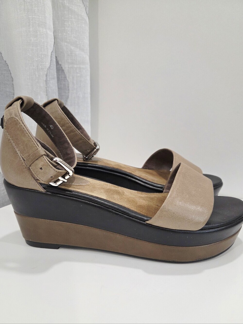 Rudsak Black & Brown Two-Tone Leather Platform Wedge Sandals Size 40